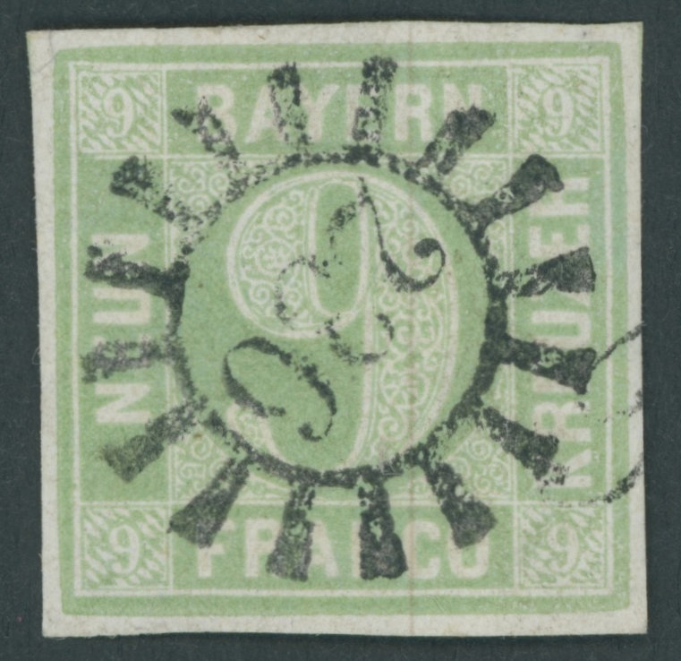 BAYERN 5aa O, 1850, 9 Kr. Mattbläugrün, Zentrischer MR-Stempel 236, Kabinett, Gepr. U.a. Sem - Other & Unclassified