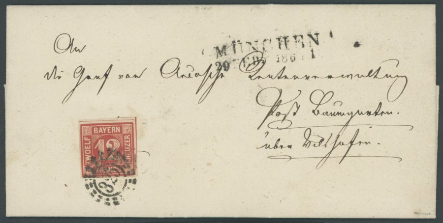 BAYERN 6 BRIEF, 1860, 12 Kr. Rot Mit Offenem MR-Stempel 325 Auf Prachtbrief Nach Baumgarten, R!, Gepr. Pfenninger - Other & Unclassified
