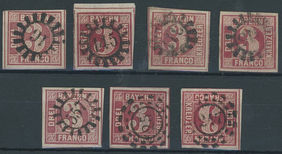 BAYERN 9 O, 1862, 3 Kr. Rosa, Rot, 7 Pracht- Und Kabinettwerte In Nuancen - Sonstige & Ohne Zuordnung