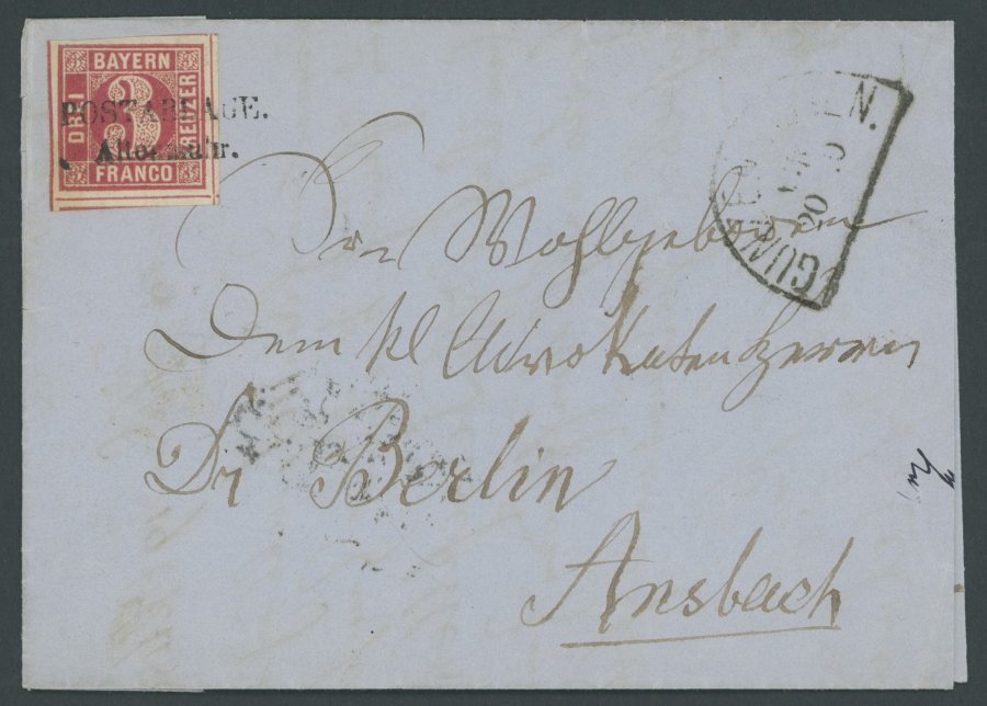 BAYERN 9a BRIEF, 1862, 3 Kr. Rosa, Riesenrandiges Kabinettstück Mit Postablagestempel ALTENMUHR Auf Brief (Rückseite Unv - Other & Unclassified