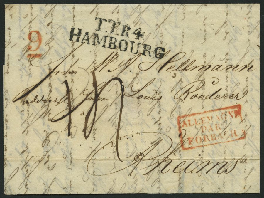 HAMBURG - THURN UND TAXISCHES O.P.A. 1832, TT.R.4. HAMBOURG, L2 Auf Forwarded-Letter Nach Rheims (Ankunftsstempel), Rote - Other & Unclassified