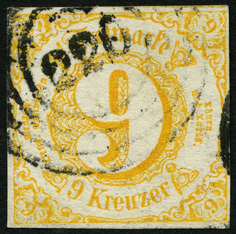 THURN Und TAXIS 23I O, 1859, 9 Kr. Orangegelb, Type I, Nummernstempel 220, Allseits Breitrandig, Pracht - Other & Unclassified