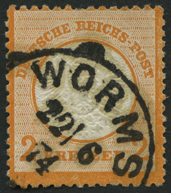 Dt. Reich 24 O, 1872, 2 Kr. Orange, K1 WORMS, Oben Ein Kurzer Zahn Sonst Farbfrisches Gut Geprägtes Prachtstück, Fotoatt - Gebraucht