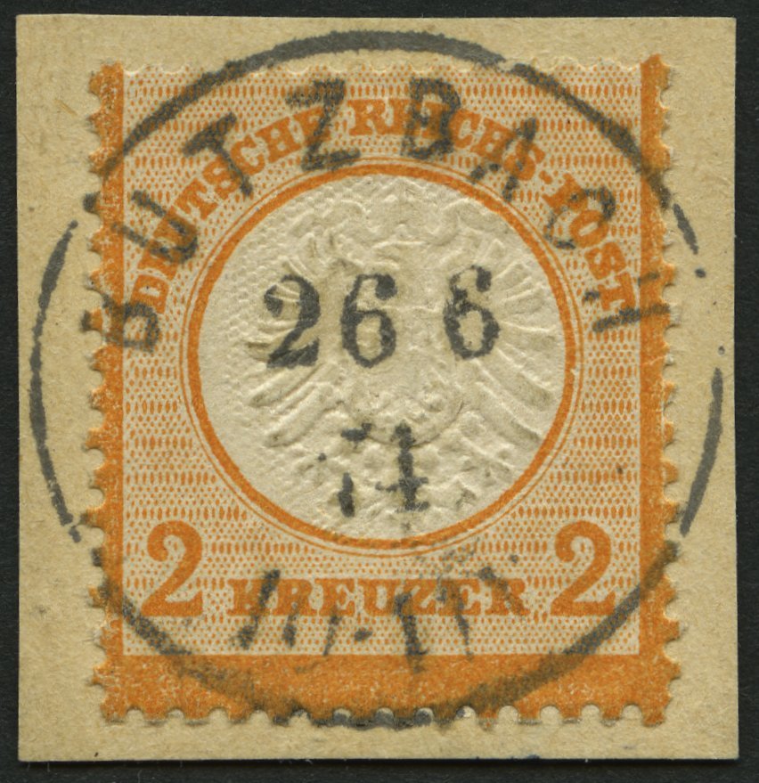 Dt. Reich 24 BrfStk, 1872, 2 Kr. Orange Auf Briefstück Mit Idealem Zentrischen K1 BUTZBACH, Farbfrisches Prachtstück, Ei - Gebraucht