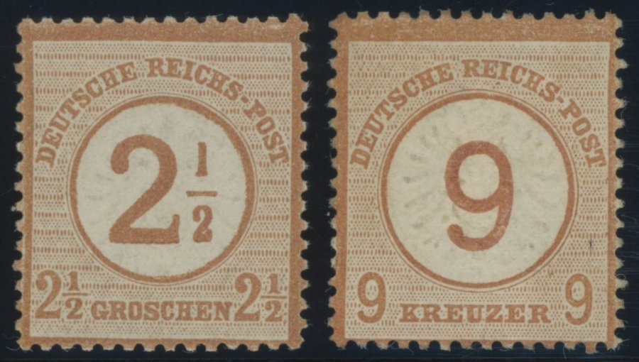 Dt. Reich 29/30 (*), 1874, 21/2 Gr. Und 9 Kr. Braunorange, Gummireste Bzw. Nachgummiert Sonst Pracht - Gebraucht