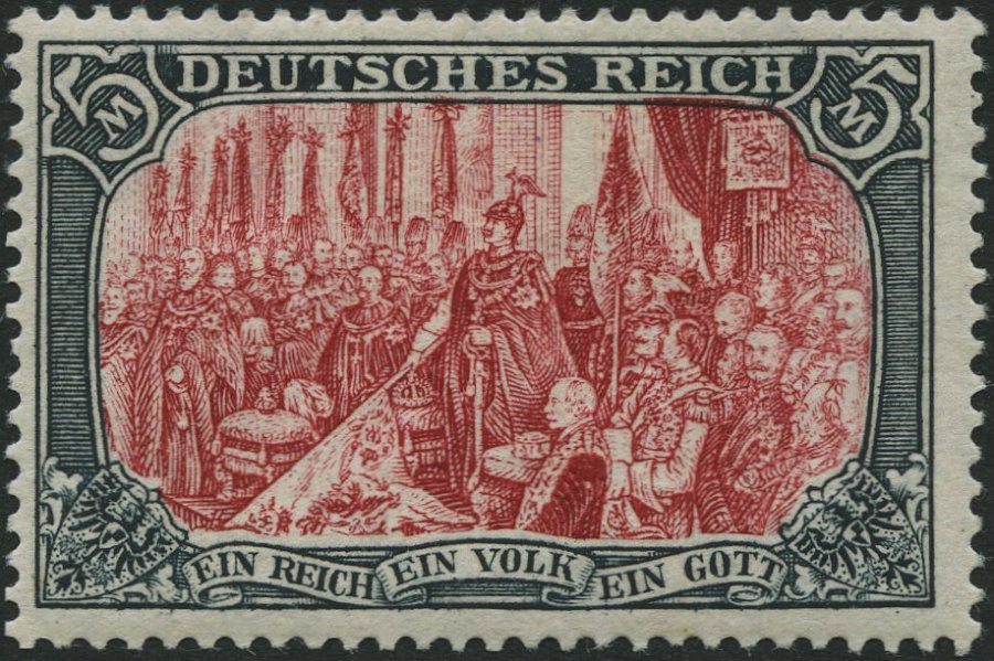Dt. Reich 81Ab *, 1902, 5 M. Grünschwarz/dunkelkarmin, Karmin Quarzend, Gezähnt A, Ohne Wz., Falzrest, Pracht, Mi. 350.- - Sonstige & Ohne Zuordnung