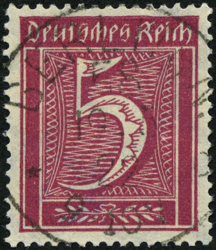 Dt. Reich 177 O, 1922, 5 Pf. Lilakarmin, Wz. 2, Pracht, Gepr. Peschl, Fotobefund Tworek, Mi. 260.- - Used Stamps