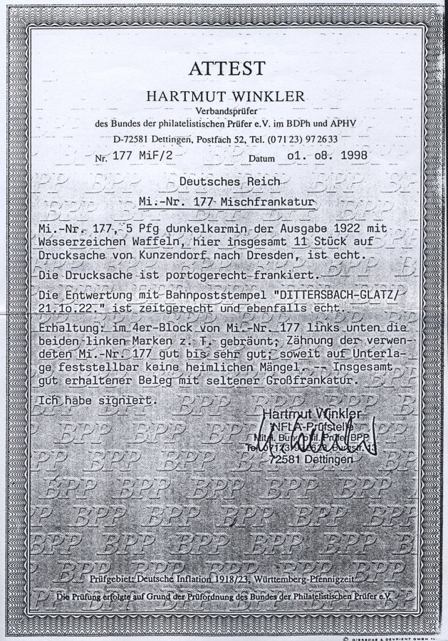 Dt. Reich 177 Paar BrfStk, 1922, 5 Pf. Lilakarmin, Wz. 2, Im Waagerechten Paar Auf Großem Briefstück Mit Bahnpoststempel - Used Stamps