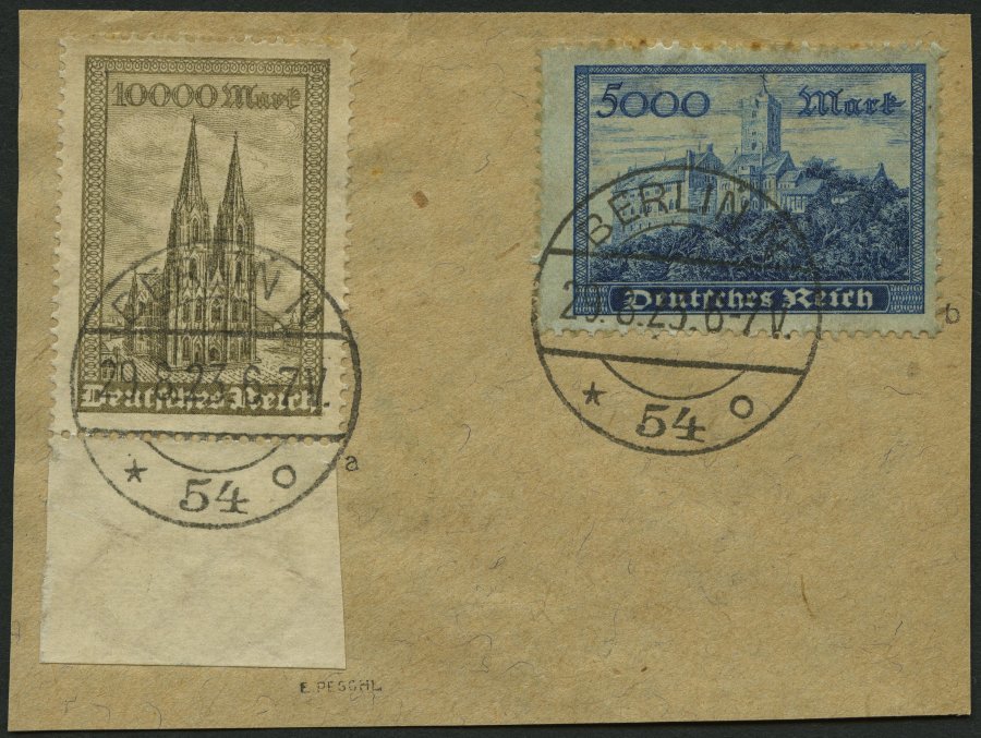 Dt. Reich 261b,262a BrfStk, 1923, 5000 M. Dunkelgrünlichblau Und 10000 M. Grauoliv, Ein Paar Stockige Zahnspitzen Sonst  - Used Stamps