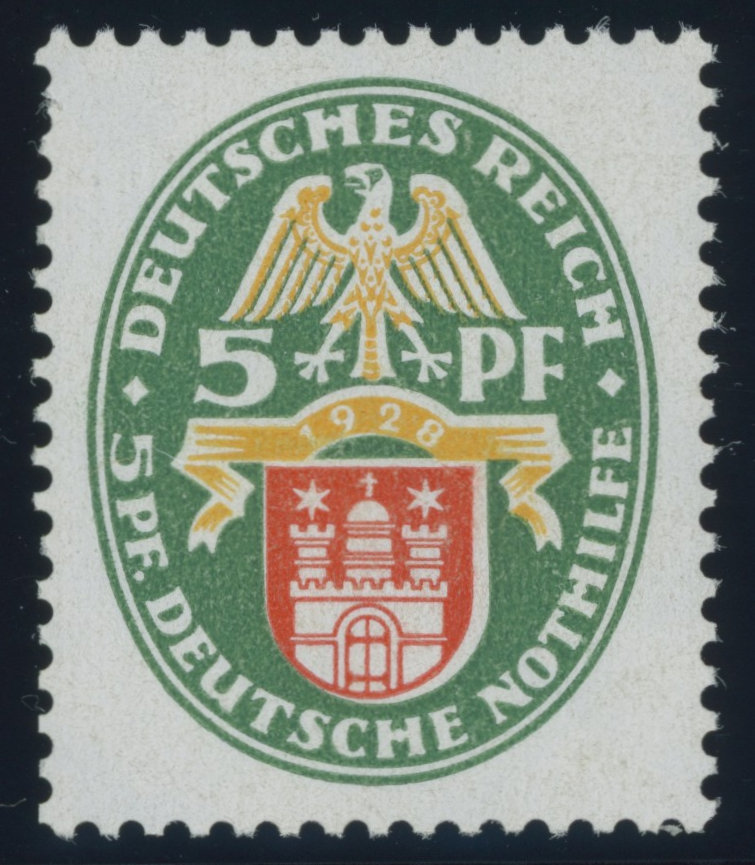 Dt. Reich 425X *, 1928, 5 Pf. Nothilfe, Wz. Stehend, Links Ein Kurzer Zahn Sonst Pracht, Fotoattest H.D. Schlegel, Mi. 4 - Gebraucht