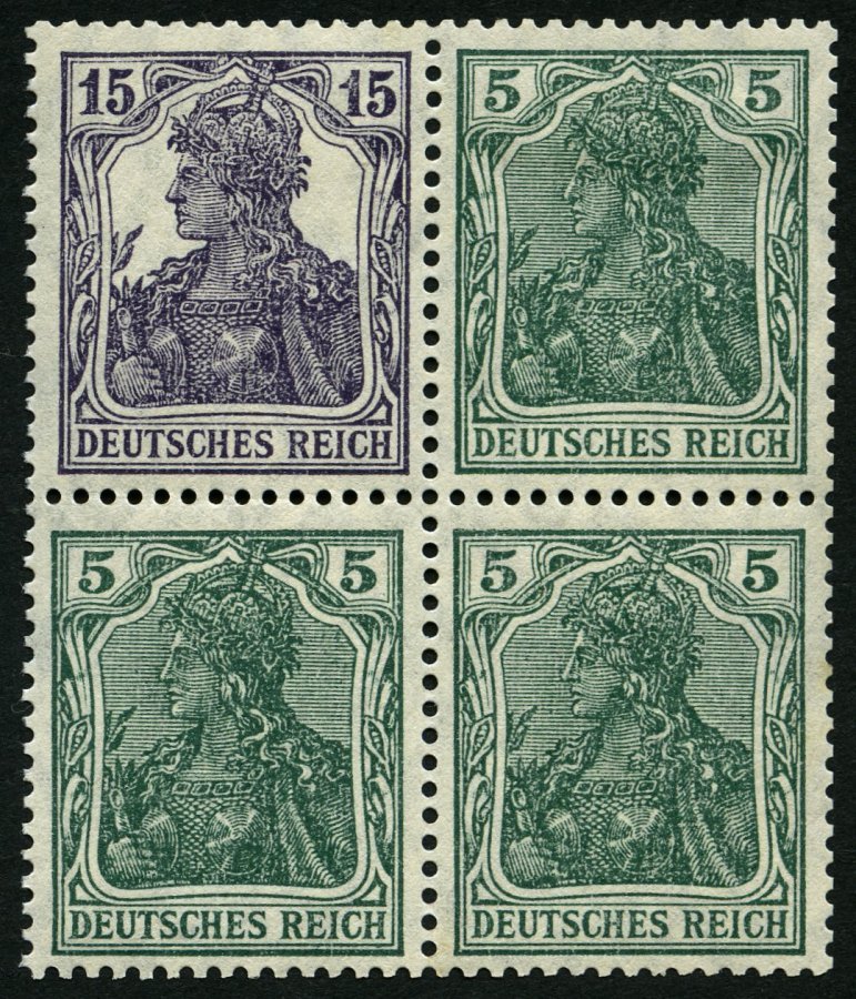 ZUSAMMENDRUCKE W 9aa *, 1917, Germania 15 + 5 Im Viererblock, Falzrest, Pracht - Zusammendrucke