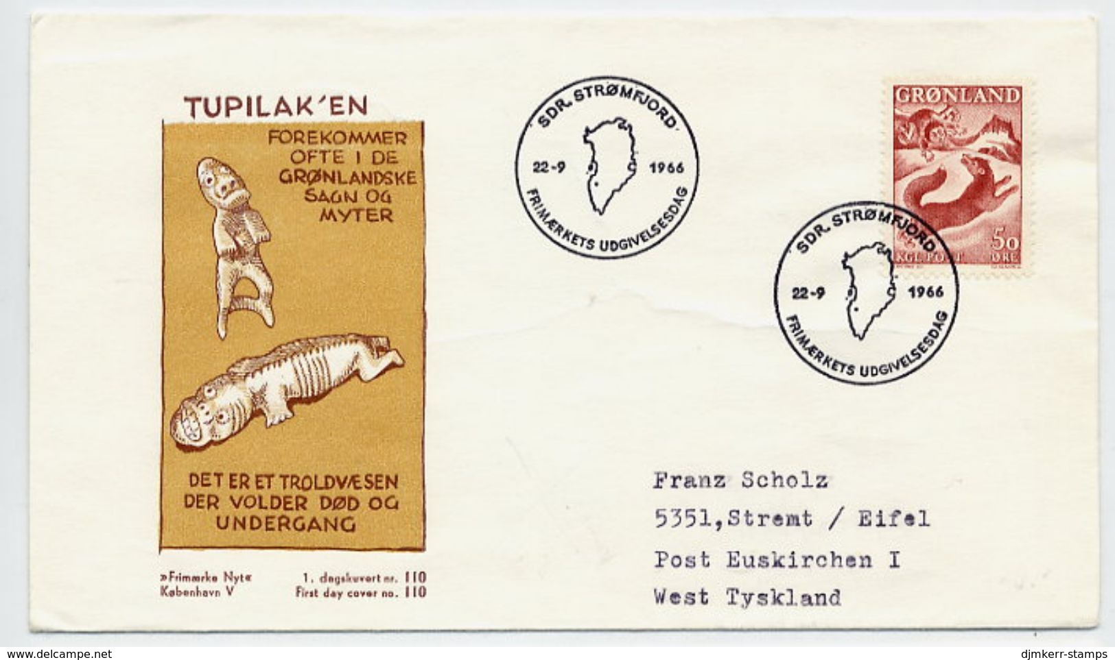 GREENLAND 1966 Greenlandic Sagas III On FDC.  Michel 66 - FDC