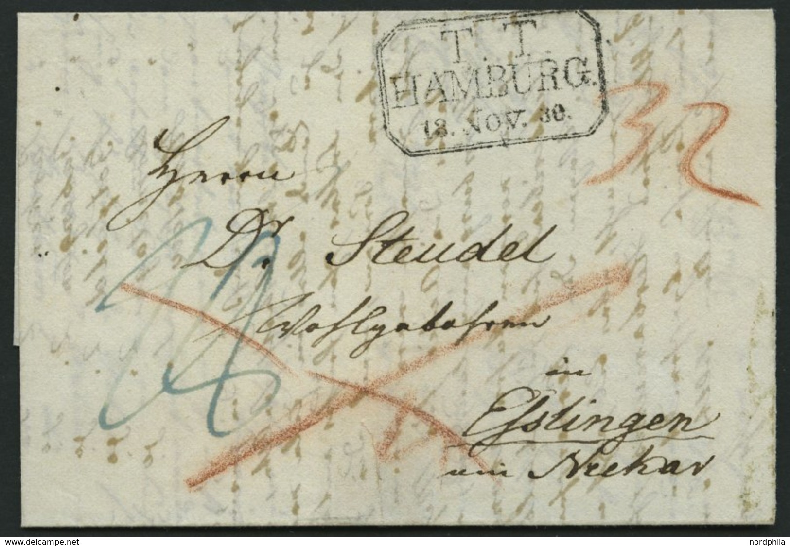 HAMBURG - THURN UND TAXISCHES O.P.A. 1830, T.T. HAMBURG, R3 Auf Forwarded-Letter Von London Nach Elstingen Am Neckar, Pr - Vorphilatelie