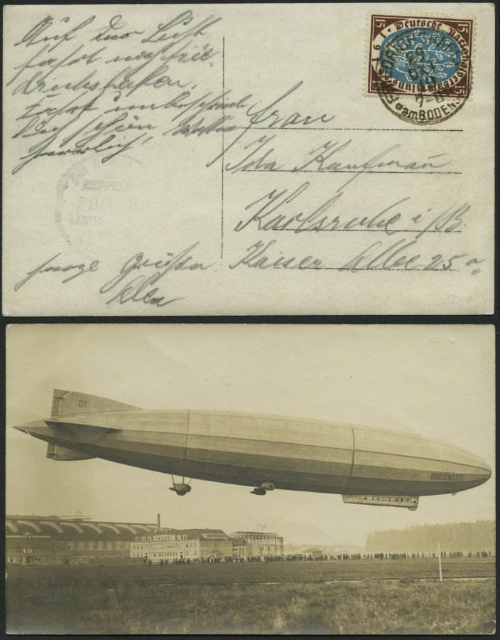ZEPPELINPOST 19C BRIEF, 1919, Luftschiff Bodensee, Bordstempel Und Poststempel Friedrichshafen Am Bodensee, Prachtkarte - Luft- Und Zeppelinpost