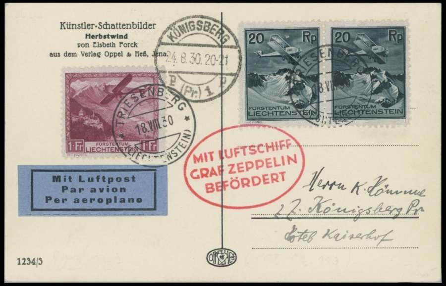 ZULEITUNGSPOST 80 BRIEF, Liechtenstein: 1930, Ostpreußenfahrt, Post Nach Königsberg, Prachtkarte - Zeppeline