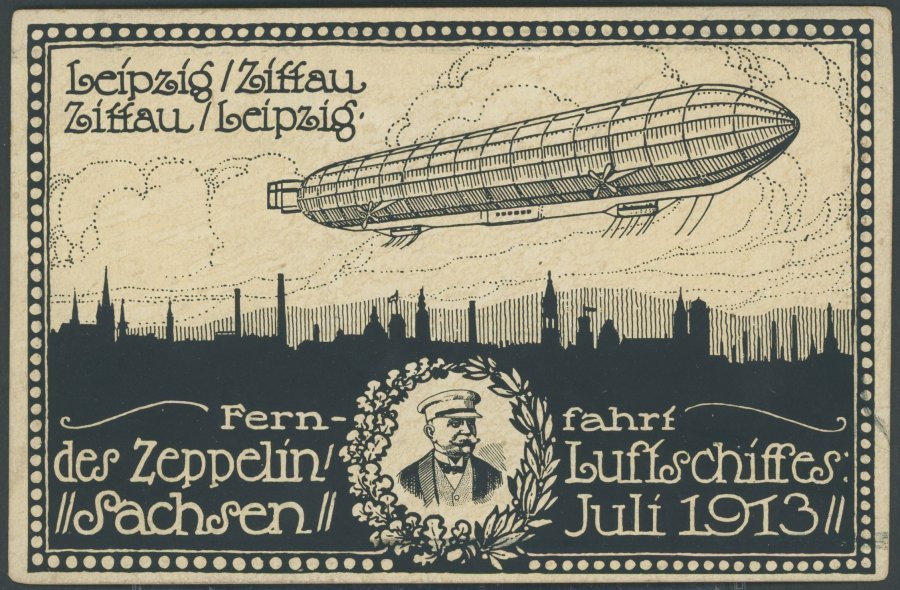 ALTE ANSICHTSKARTEN 1913, Schöne Künstlerkarte Fernfahrt Des Zeppelin-Luftschiffes Sachsen Juli 1913 Zur Abgebrochenen L - Sonstige & Ohne Zuordnung