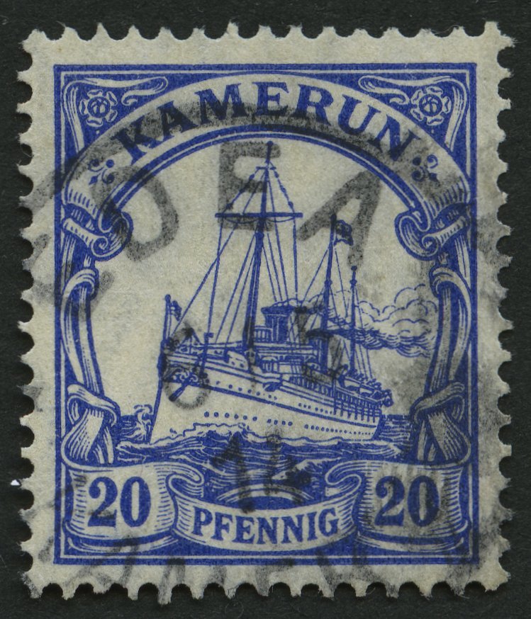 KAMERUN 23Ia O, 1914, 20 Pf. Lilaultramarin, Mit Wz., Pracht, Gepr. U.a. Jäschke-L., Mi. 150.- - Kamerun