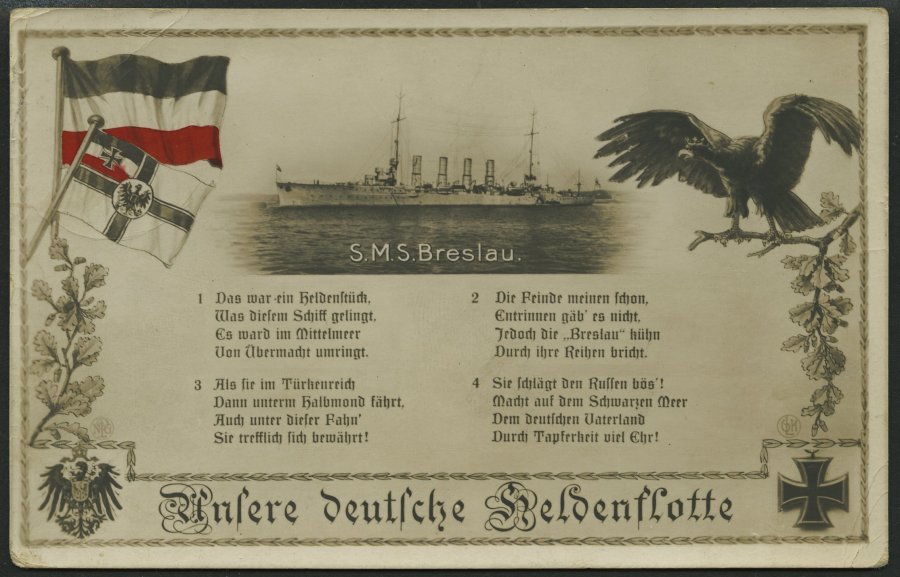 MSP VON 1914 - 1918 69 (S.M.S. BRESLAU), 4.10.16, FP-Ansichtskarte (dto.), Minimal Fleckig, Prachtkarte - Schiffahrt