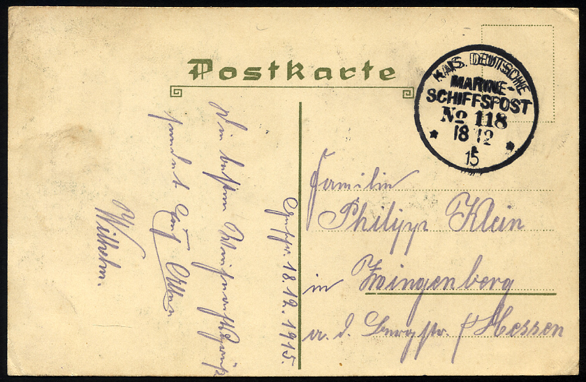 MSP VON 1914 - 1918 118 (16. T-Boots-Halbflottille), 18.12.1915, Feldpost-Weihnachtskarte Nach Hessen, Pracht - Schiffahrt