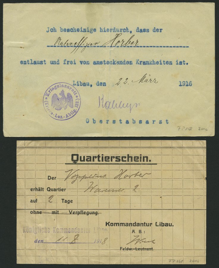 DT. FP IM BALTIKUM 1914/18 1916-18, 4 Interessante Feldpostbelege: U.a. Quartierschein, Fahrausweis Und Entlausungsbesch - Latvia