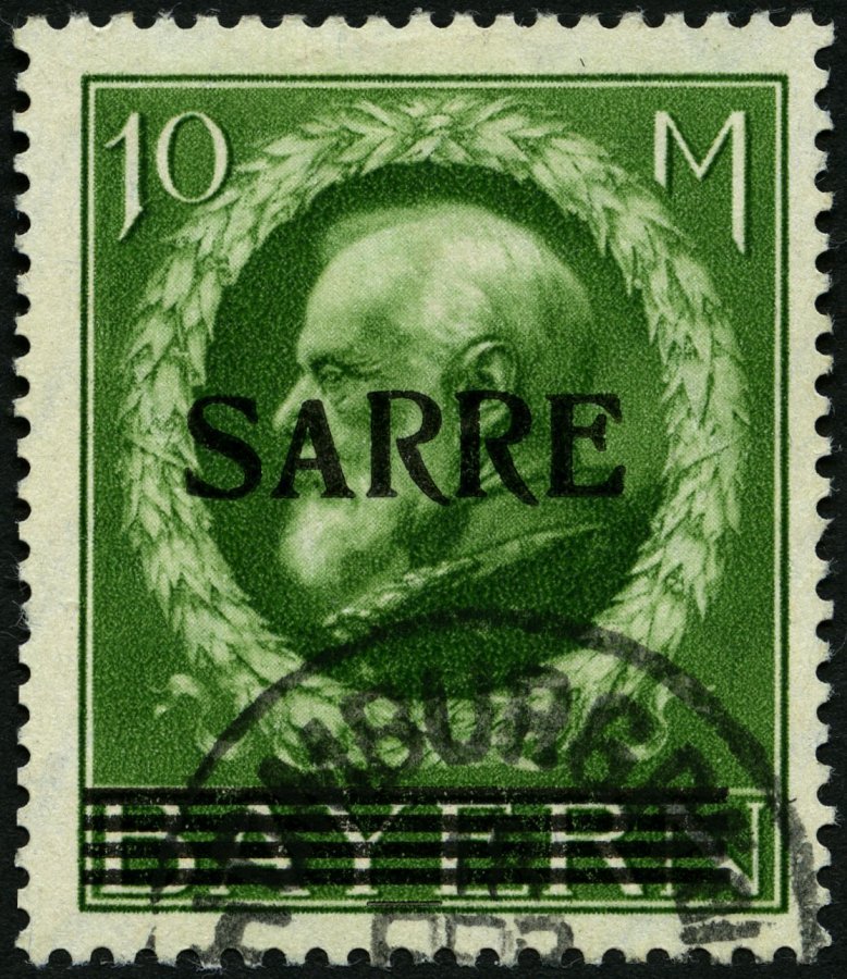 SAARGEBIET 31I O, 1920, 10 M. Bayern-Sarre Mit Abart Kleines A In Sarre, Normale Zähnung, Pracht, Gepr. Burger, Mi. 800. - Sonstige & Ohne Zuordnung