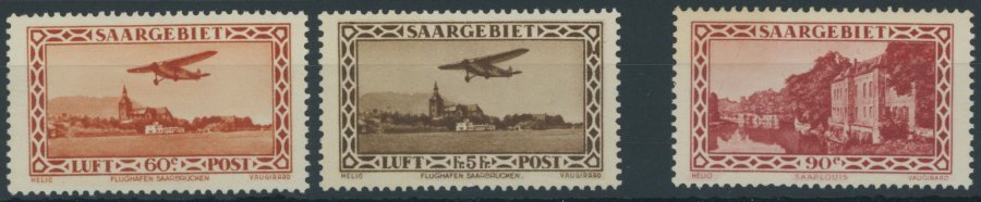 SAARGEBIET 158/9,160 **, 1932, Flugpost Und 90 C. Landschaftsbilder VIII, 3 Prachtwerte, Mi. 225.- - Other & Unclassified