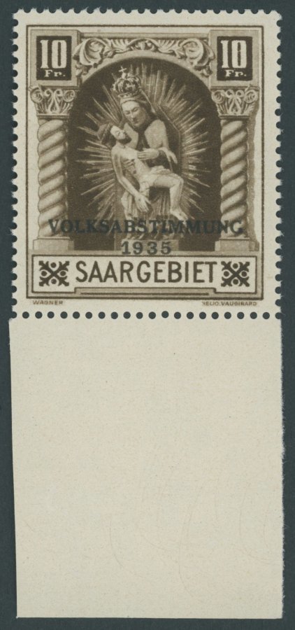 SAARGEBIET 194II **, 1934, 10 Fr. Volksabstimmung Mit Abart Weißer Strich Durch Innenfeld Der 0 In 10, Pracht, Mi. 250.- - Other & Unclassified