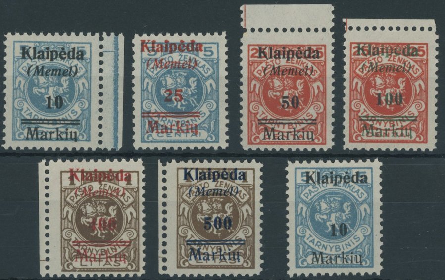 MEMELGEBIET 129-34,129I **, 1923, Druckerei Rytas, Postfrisch, 7 Prachtwerte, Mi. 170.- - Memelgebiet 1923