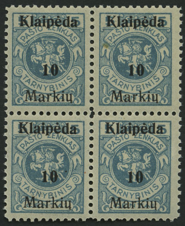 MEMELGEBIET 129I VB **, 1923, 10 M. Auf 5 C. Grünlichblau, Aufdruck Ohne (Memel) Und Doppelbalken, Im Viererblock, Postf - Memelgebiet 1923
