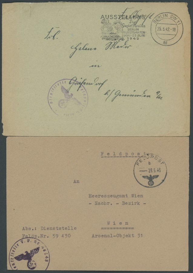 FELDPOST II. WK BELEGE 1942/44, SS-Leibstandarte Adolf Hitler: 3 Verschiedene Feldpostbriefe Mit Dienst- Und FP-Nummerns - Besetzungen 1938-45
