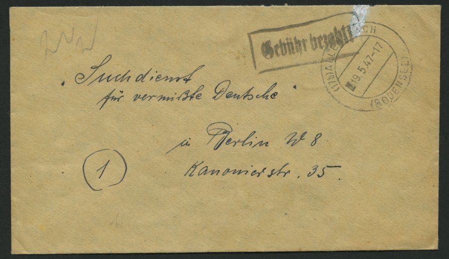 ALL. BES. GEBÜHR BEZAHLT (17b)ALLENSBACH (BODENSEE), 19.5.47, R1 Gebühr Bezahlt, Prachtbrief - Other & Unclassified