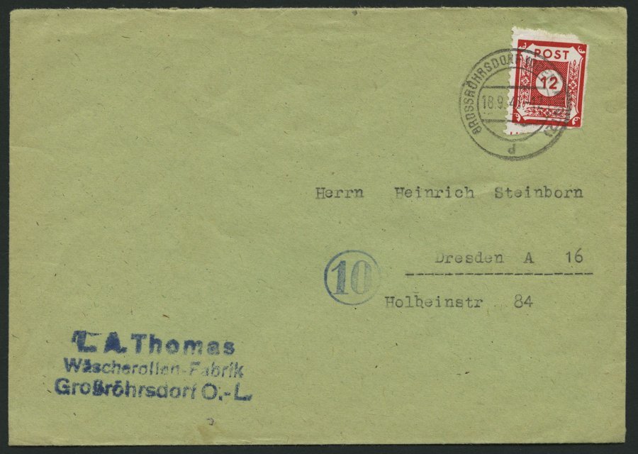 OST-SACHSEN 46E BRIEF, 1945, 12 Pf. Rot Großröhrsdorf, Marke übliche Trennungsmängel Sonst Prachtbrief - Other & Unclassified