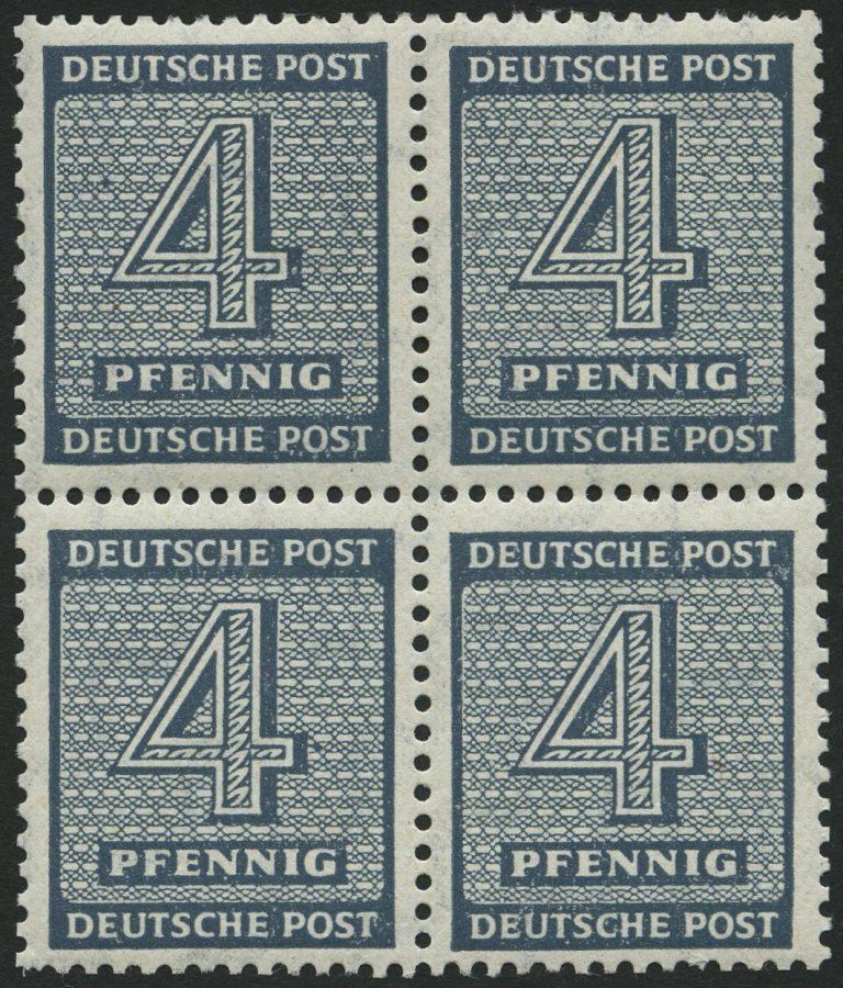WEST-SACHSEN 127Xb VB **, 1945, 4 Pf. Blaugrau, Wz. 1X, Im Viererblock, Pracht, Gepr. Ströh, Mi. 200.- - Sonstige & Ohne Zuordnung