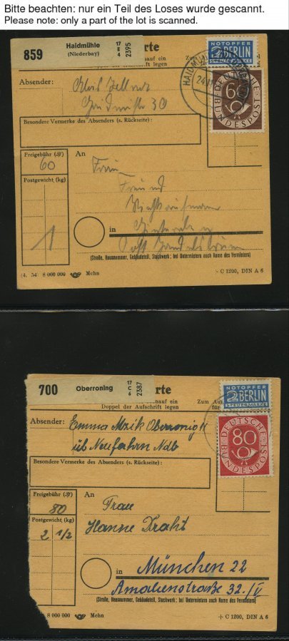 SAMMLUNGEN 1953/4, Interessante Sammlung Von 40 Paketkarten Mit Verschiedenen Posthorn-Frankaturen, Dabei Auch Einzelfra - Used Stamps