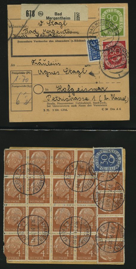 SAMMLUNGEN 1953/4, Interessante Sammlung Von 40 Paketkarten Mit Verschiedenen Posthorn-Frankaturen, Dabei Auch Einzelfra - Used Stamps