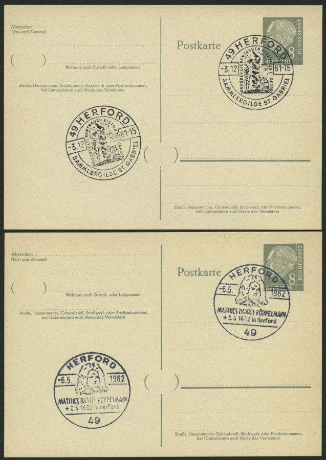 GANZSACHEN P 36 BRIEF, 1961, 8 Pf. Heuß Mit Postfachnummer Statt Postschließfachnummer, 2 Leer Gestempelte Karten Mit Ve - Sammlungen