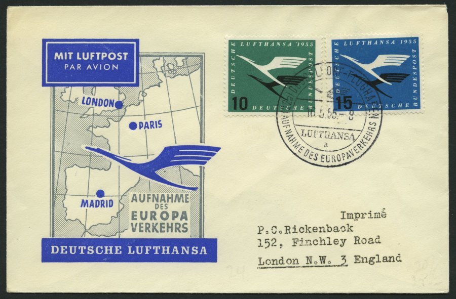 DEUTSCHE LUFTHANSA 24 BRIEF, 16.5.1955, Düsseldorf-London, Prachtbrief - Used Stamps