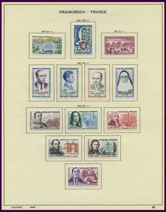 SAMMLUNGEN *, ungebrauchte Sammlung Frankreich von 1960-72 auf Schaubek-Seiten, bis auf wenige Werte komplett, fast nur 