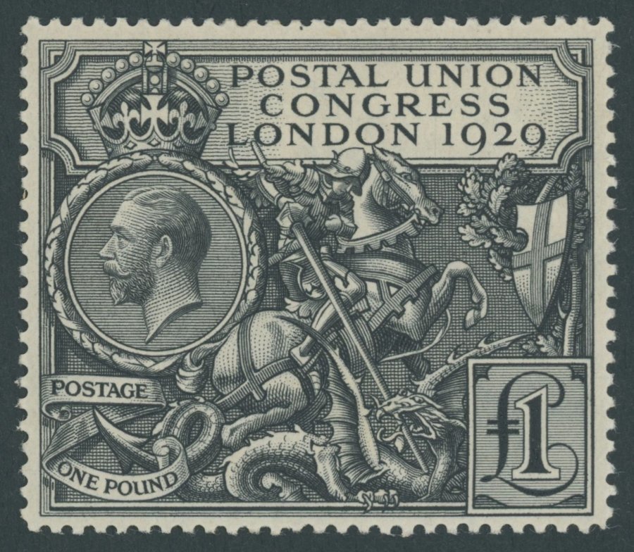 GROSSBRITANNIEN 174 *, 1929, 1 £ Schwarz Weltpostverein, Falzreste, Pracht - Gebraucht