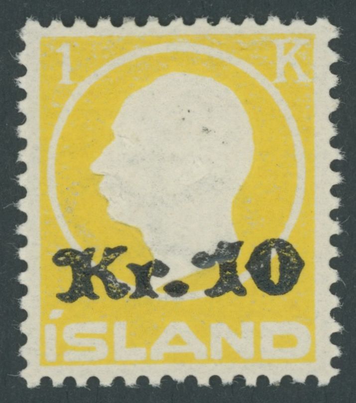 ISLAND 111 *, 1924, 10 Kr. Auf 1 Kr. Gelb, Falzrest, Pracht - Sonstige & Ohne Zuordnung