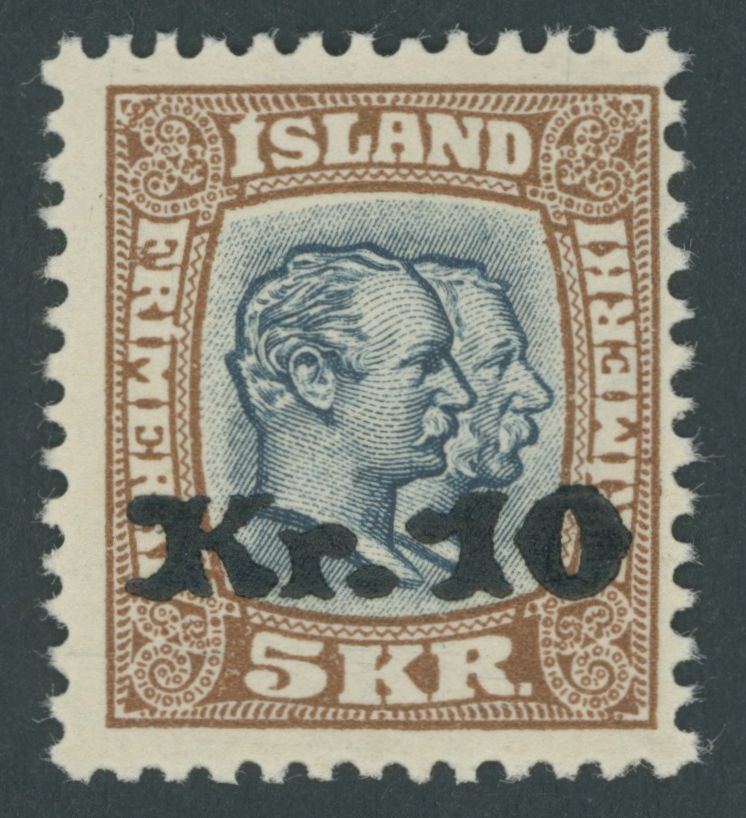 ISLAND 141 **, 1930, 10 Kr. Auf 5 Kr. Hellbraun/schwarzblau, Pracht, Mi. 950.- - Other & Unclassified