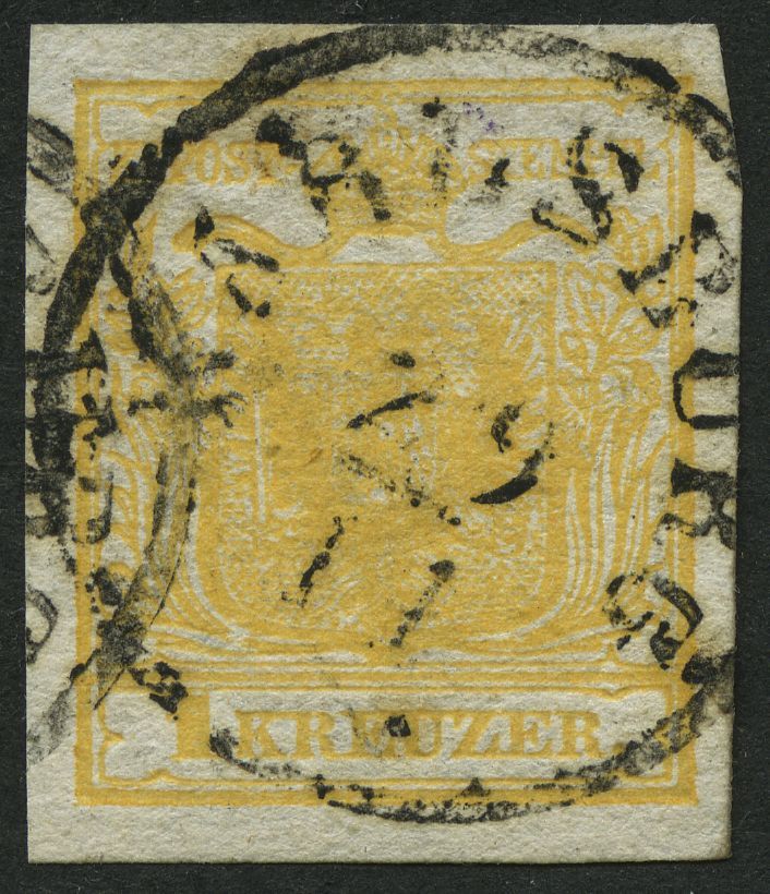 ÖSTERREICH 1Xa O, 1850, 1 Kr. Gelb, Handpapier, Type Ia, K1 KARLSBURG, Pracht - Gebraucht