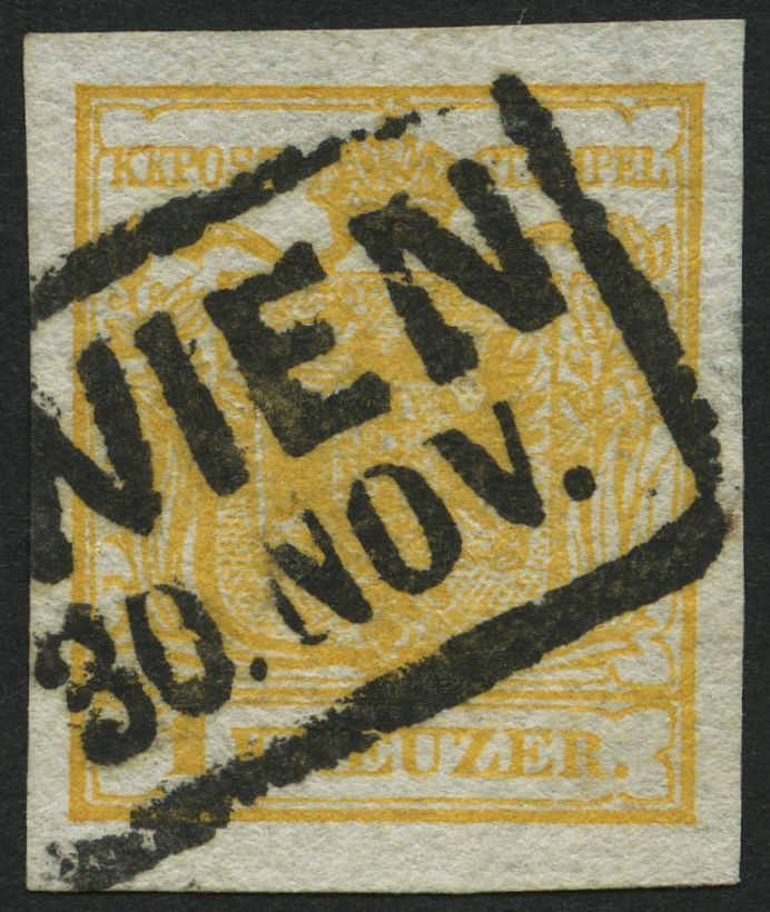 ÖSTERREICH 1Xb O, 1850, 1 Kr. Orange, Handpapier, Type Ib, R2 WIEN, Kabinett - Gebraucht