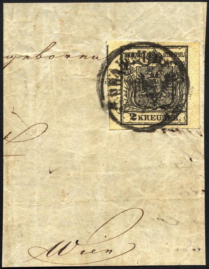 ÖSTERREICH 2Xa BrfStk, 1850, 2 Kr. Schwarz, Handpapier, Allseits Riesenrandiges Großes Prachtbriefstück - Used Stamps