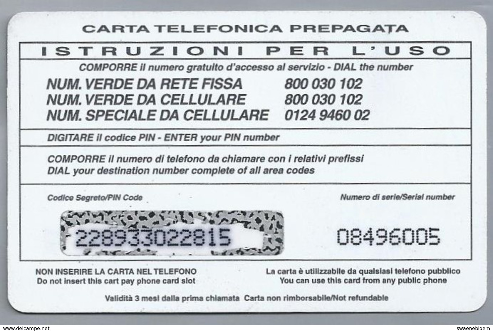 IT.- INTERNATIONAL PHONECARD. PAKI CARD. 50 UNITS. CARTE TELEFONICA PREPAGATA. 2 Scans. - GSM-Kaarten, Aanvulling & Voorafbetaald