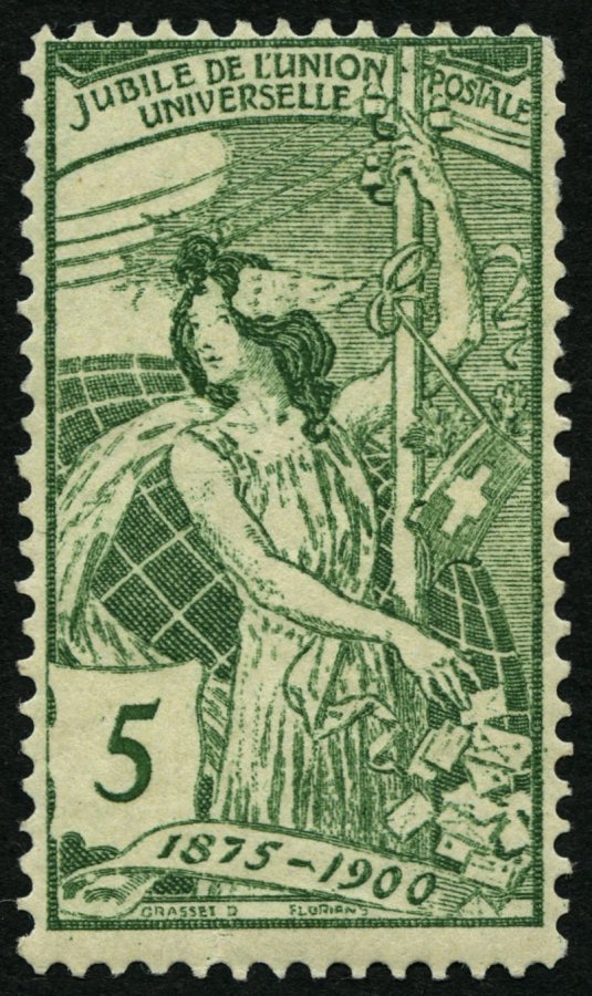 SCHWEIZ BUNDESPOST 71I **, 1900, 5 C. UPU, Platte I, Normale Zähnung, Pracht - 1843-1852 Kantonalmarken Und Bundesmarken