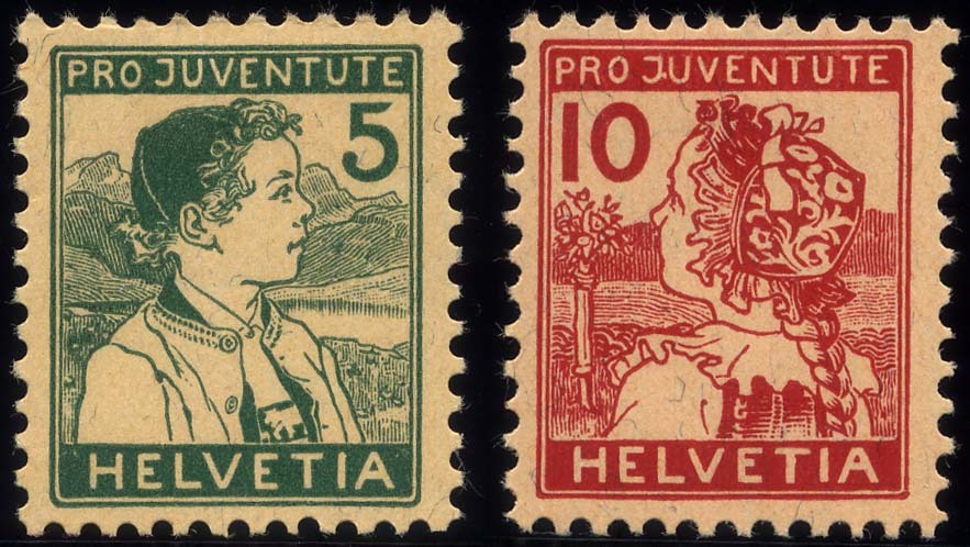SCHWEIZ BUNDESPOST 128/9 *, 1915, Pro Juventute, Falzreste, Pracht, Mi. 110.- - 1843-1852 Federal & Cantonal Stamps