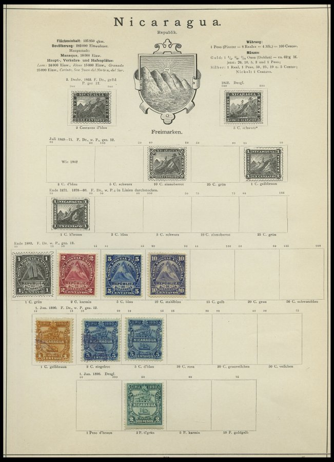 SLG. ÜBERSEE *,o,Brief , 1866-89, alter kleiner Sammlungsteil Mittelamerika von 88 Werten und 2 Belegen (u.a. Halbierung