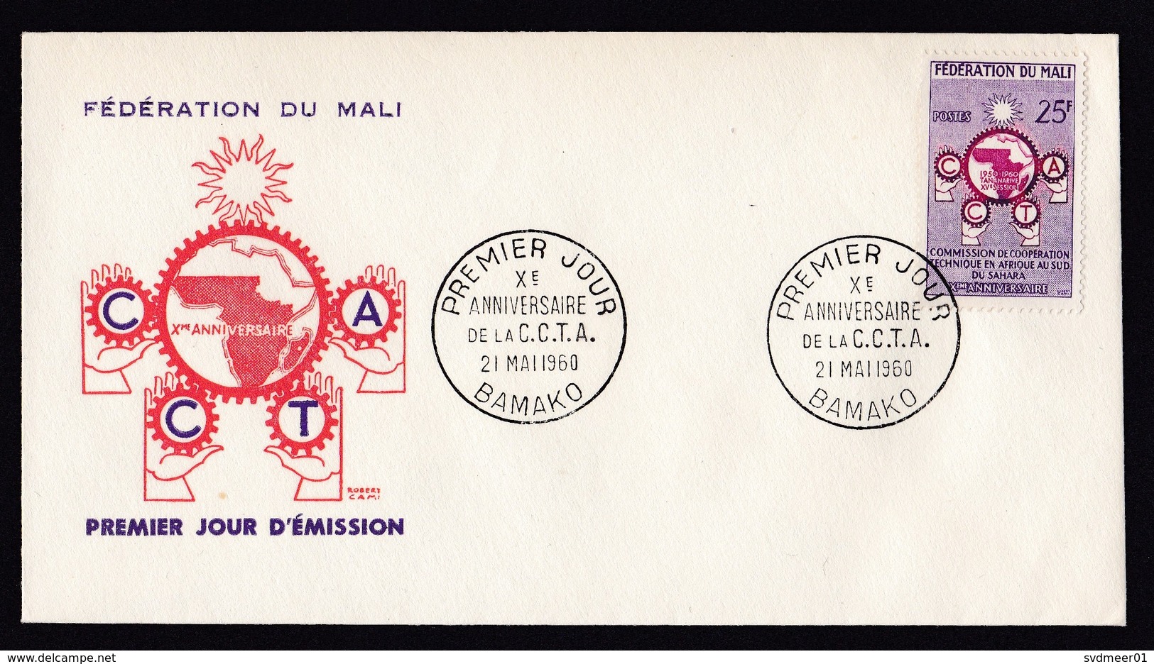 Mali: FDC First Day Cover, 1960, 1 Stamp, CCTA Regional Technical Cooperation, Map (traces Of Use) - Mali (1959-...)