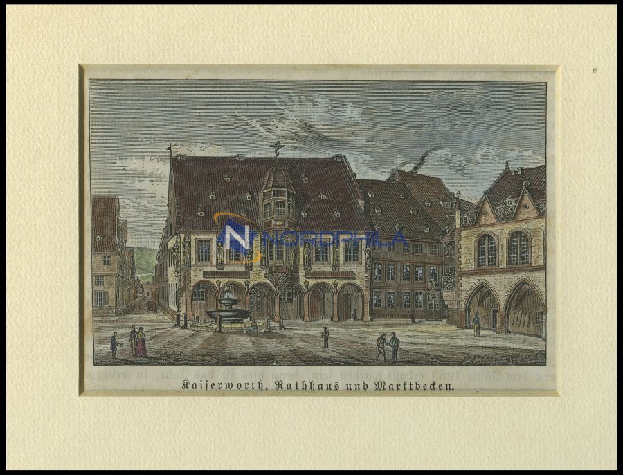 GOSLAR: Kaiserworth, Rathaus Und Marktbecken, Kolorierter Holzstich Auf Vaterländische Geschichten Von Görges 1843/4 - Lithographien